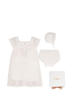 Set abito, coulotte e capellino bianco con finiture in pizzo CHLOÉ KIDS | C20935117